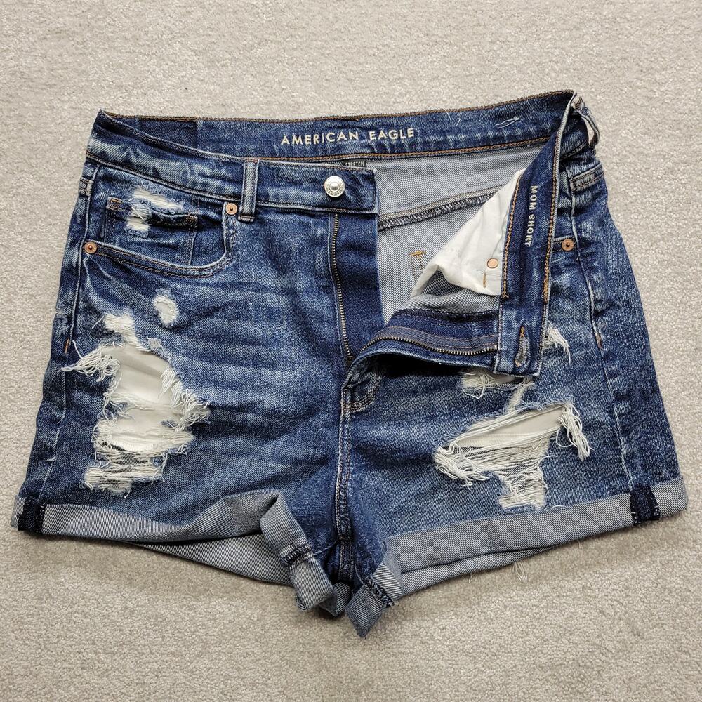 American Eagle Mom Shorts Womens 12 Distressed Stretch Denim Cutoff - Picture 8 of 8